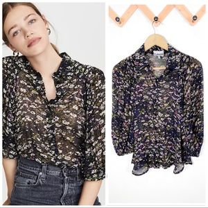 Ganni floral Georgette blouse navy blue